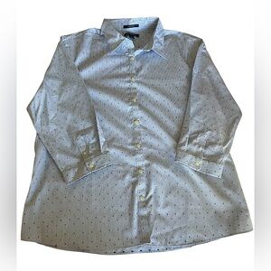 Lands' End Women’s White Shirt with Blue Pattern